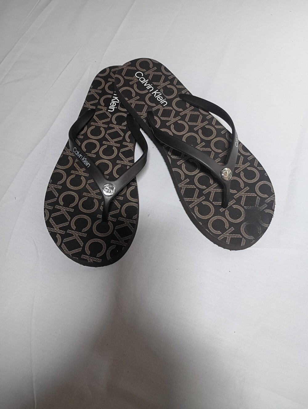 #2097 Calvin Klein Brown CK Monogram Logo Flip Flops